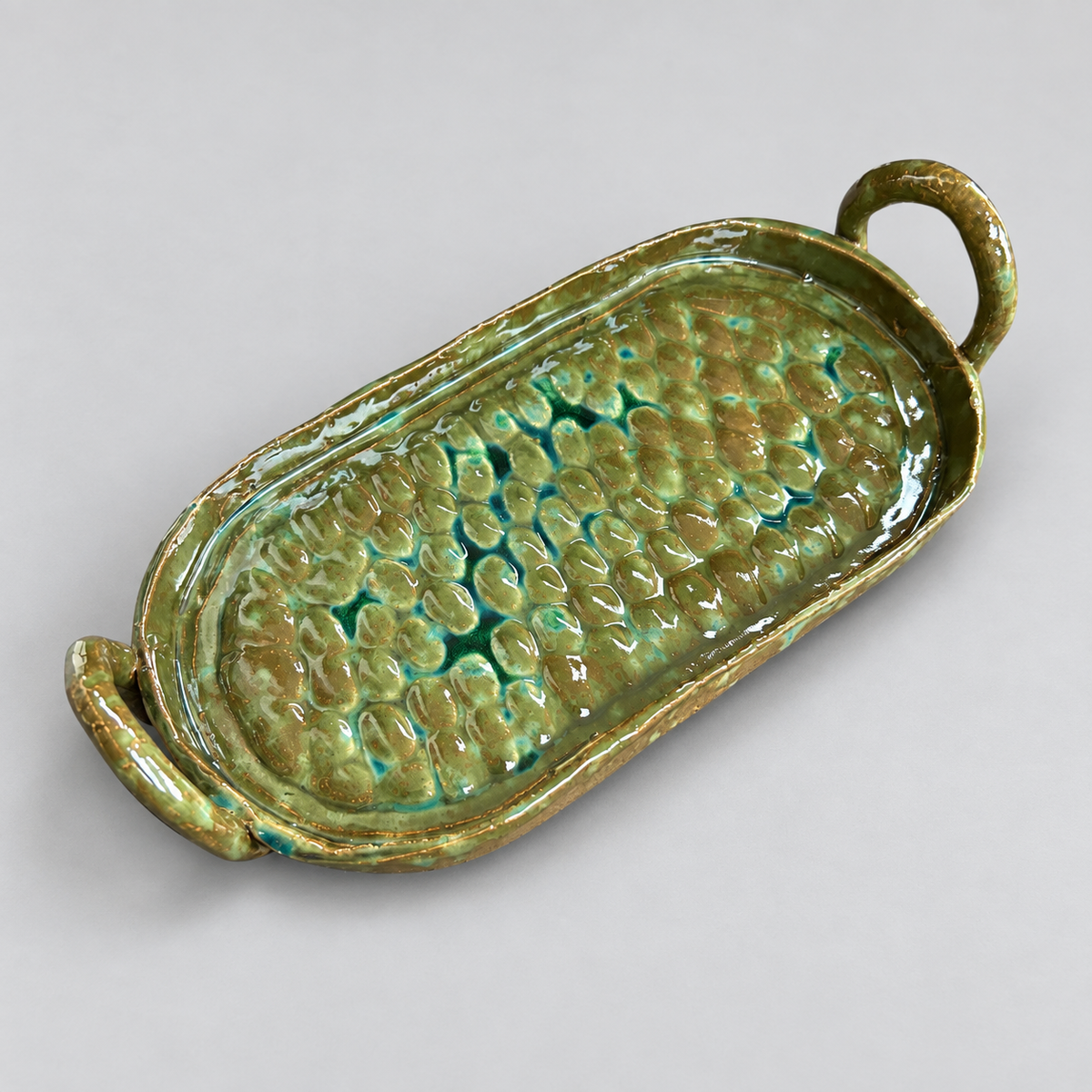 Serpent Pool Handmade Ceramic Serving Tray – Reptilian Waters, 32 × 16 × 3 cm by Red Raven Pottery