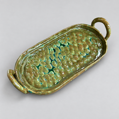 Serpent Pool Handmade Ceramic Serving Tray – Reptilian Waters, 32 × 16 × 3 cm by Red Raven Pottery
