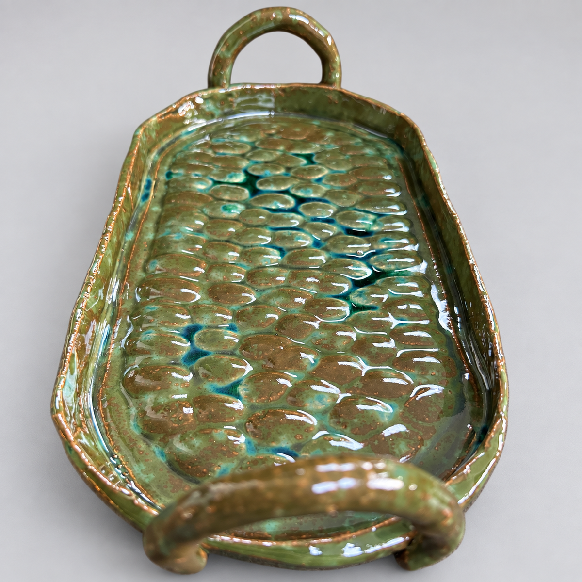 Serpent Pool Handmade Ceramic Serving Tray – Reptilian Waters, 32 × 16 × 3 cm by Red Raven Pottery