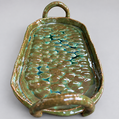 Serpent Pool Handmade Ceramic Serving Tray – Reptilian Waters, 32 × 16 × 3 cm by Red Raven Pottery