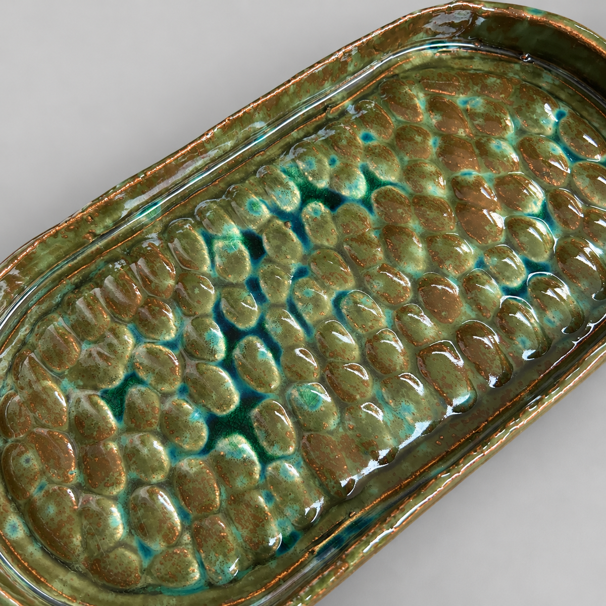 Serpent Pool Handmade Ceramic Serving Tray – Reptilian Waters, 32 × 16 × 3 cm by Red Raven Pottery