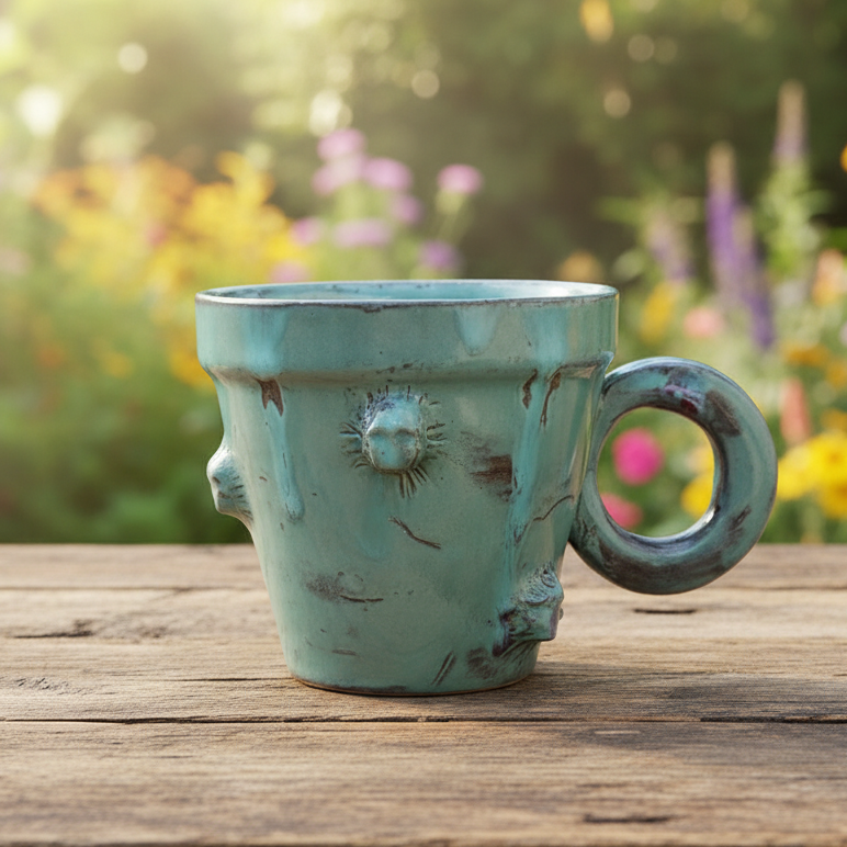 Shadow Grove Skull Ceramic Coffee Cup – Quiet Memento Of The Wild, Ø7×8 cm by Red Raven Pottery