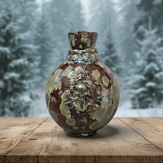 Shipwreck Oracle Ceramic Vase – Salt-Eaten Skull Vessel, Ø11×14 cm by Red Raven Pottery