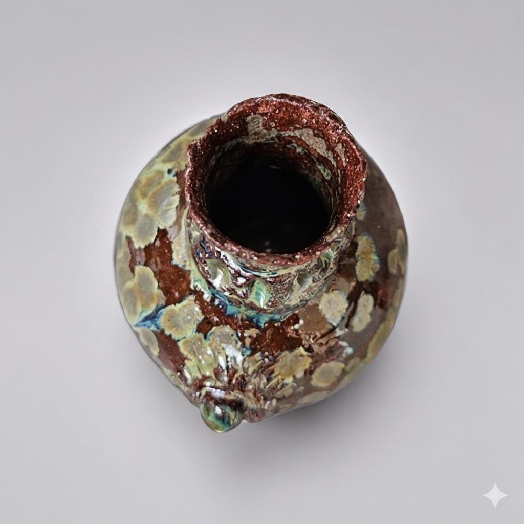 Shipwreck Oracle Ceramic Vase – Salt-Eaten Skull Vessel, Ø11×14 cm by Red Raven Pottery