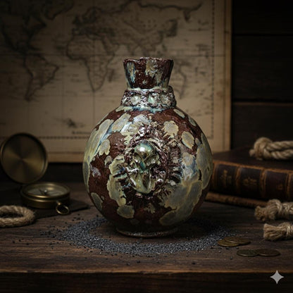Shipwreck Oracle Ceramic Vase – Salt-Eaten Skull Vessel, Ø11×14 cm by Red Raven Pottery