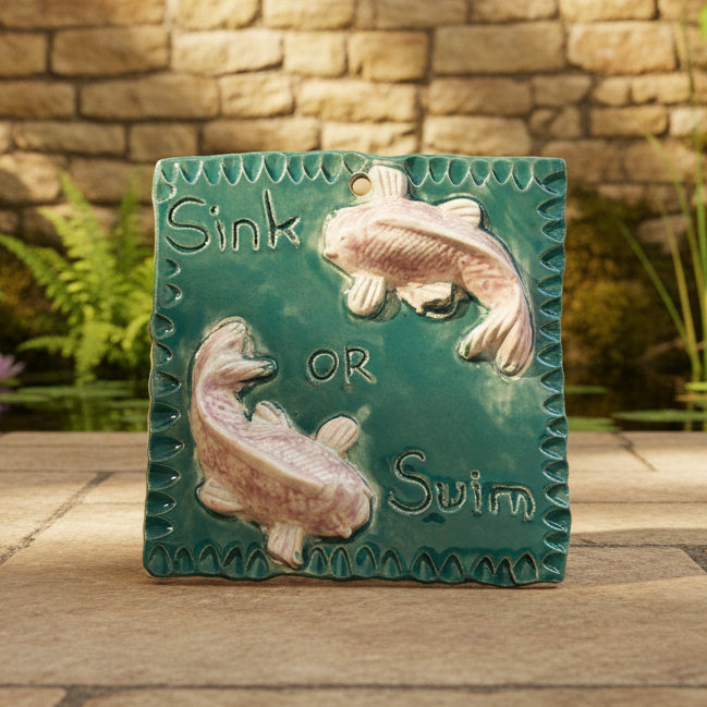 Sink or Swim Ceramic Tile – A Reminder to Keep Going, 9 × 9 × 1.5 cm by Red Raven Pottery