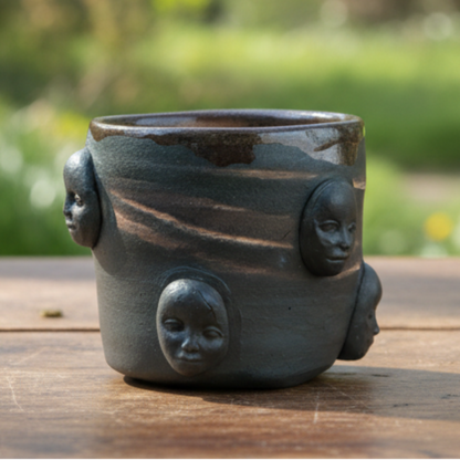 Sixfold Gaze Ceramic Coffee Cup – Circle of Watchers, Ø7.5 cm x 6.5 cm by Red Raven Pottery