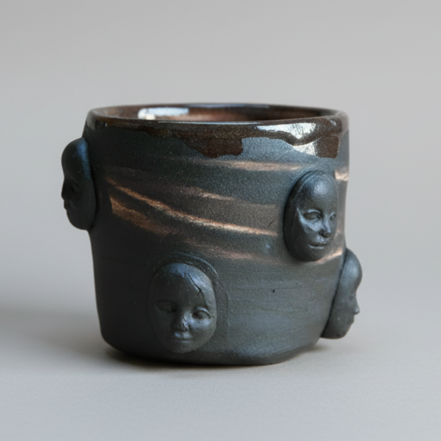Sixfold Gaze Ceramic Coffee Cup – Circle of Watchers, Ø7.5 cm x 6.5 cm by Red Raven Pottery