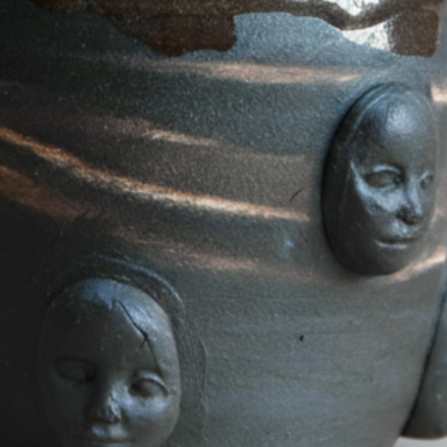 Sixfold Gaze Ceramic Coffee Cup – Circle of Watchers, Ø7.5 cm x 6.5 cm by Red Raven Pottery