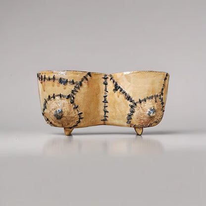 Skin Stitch Ceramic Duo Planter – Macabre Centerpiece Vessel, Ø25×11.5×12 cm by Red Raven Pottery