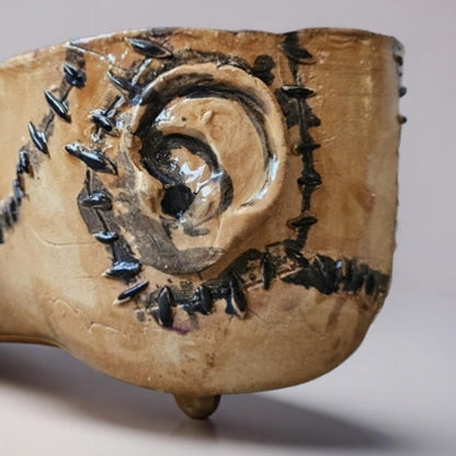Skin Stitch Ceramic Duo Planter – Macabre Centerpiece Vessel, Ø25×11.5×12 cm by Red Raven Pottery