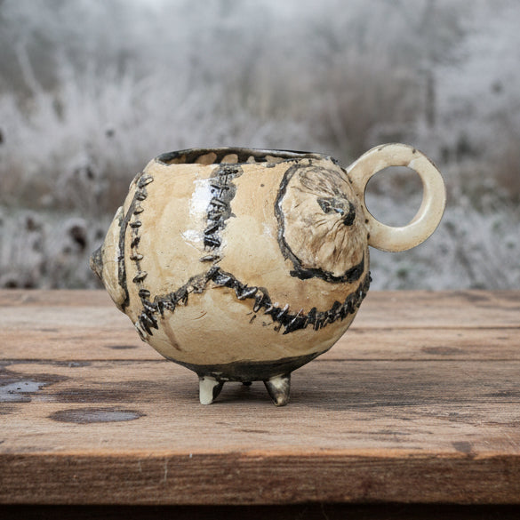 Skin Stitch Ceramic Mug – Macabre Body-Craft Vessel, Ø8.5×7.5 cm by Red Raven Pottery