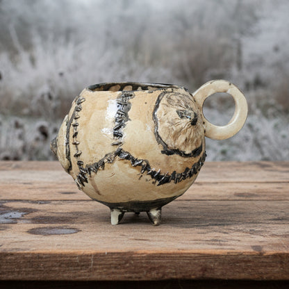 Skin Stitch Ceramic Mug – Macabre Body-Craft Vessel, Ø8.5×7.5 cm by Red Raven Pottery