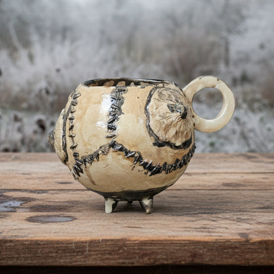 Skin Stitch Ceramic Mug – Macabre Body-Craft Vessel, Ø8.5×7.5 cm by Red Raven Pottery