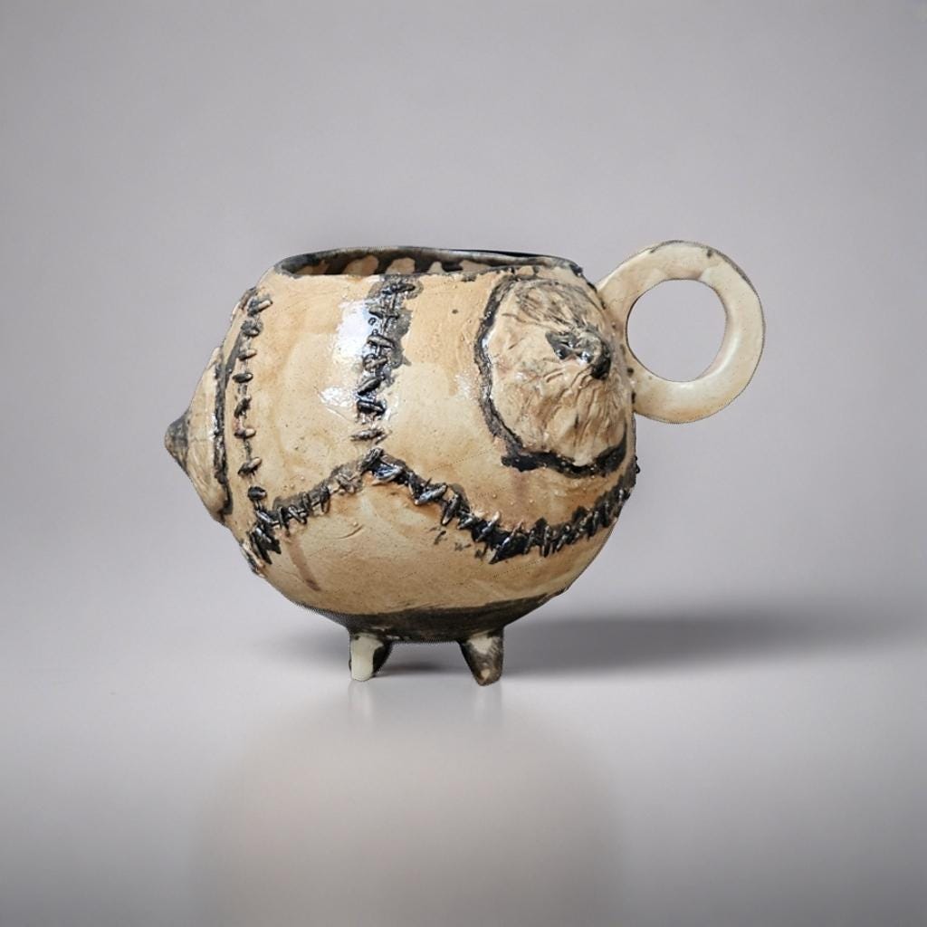 Skin Stitch Ceramic Mug – Macabre Body-Craft Vessel, Ø8.5×7.5 cm by Red Raven Pottery