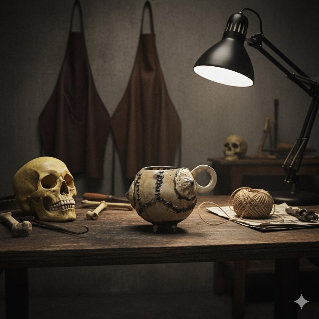 Skin Stitch Ceramic Mug – Macabre Body-Craft Vessel, Ø8.5×7.5 cm by Red Raven Pottery