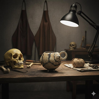 Skin Stitch Ceramic Mug – Macabre Body-Craft Vessel, Ø8.5×7.5 cm by Red Raven Pottery