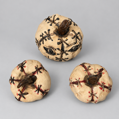 Skin Stitch Handmade Ceramic Pumpkins – Macabre Halloween Figurines, Various Designs by Red Raven Pottery