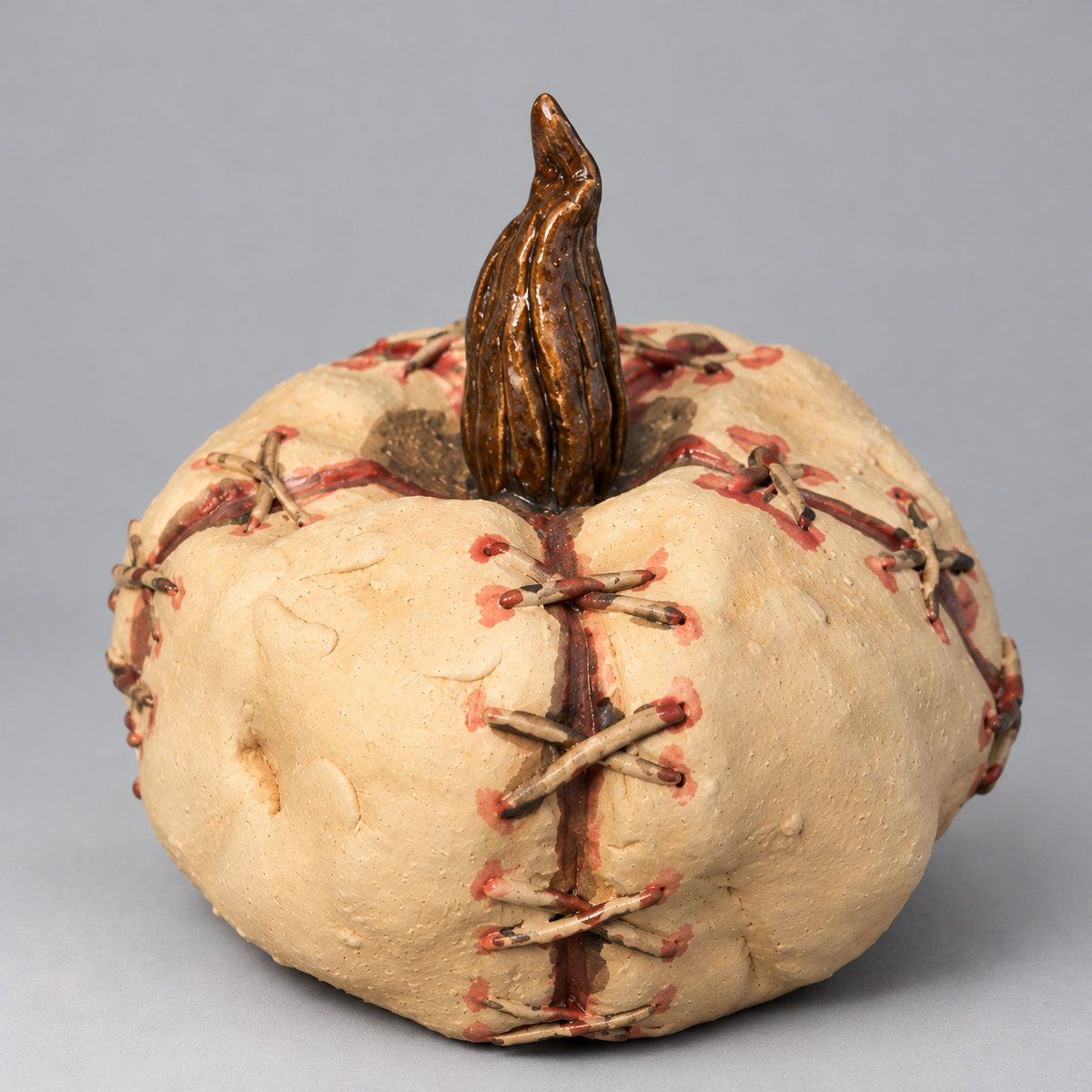 Skin Stitch Handmade Ceramic Pumpkins – Macabre Halloween Figurines, Various Designs by Red Raven Pottery