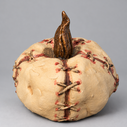 Skin Stitch Handmade Ceramic Pumpkins – Macabre Halloween Figurines, Various Designs by Red Raven Pottery