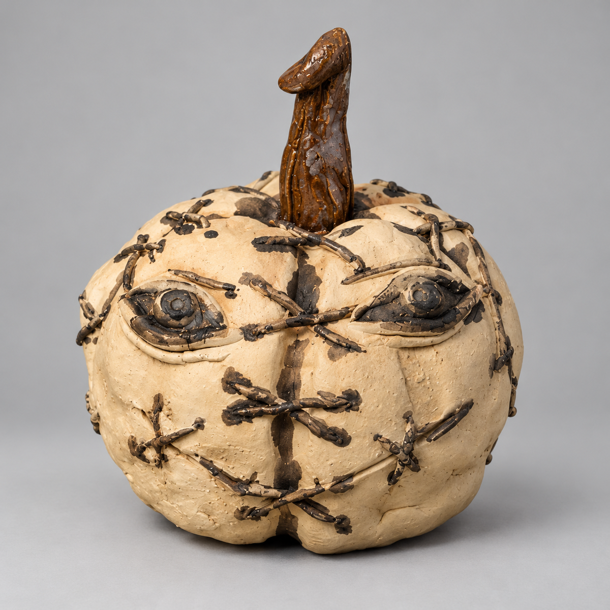 Skin Stitch Handmade Ceramic Pumpkins – Macabre Halloween Figurines, Various Designs by Red Raven Pottery