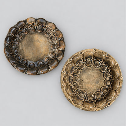 Skull Legion Handmade Ceramic DIsh – Circle of Dark Secrets, Ø15 × 2 cm by Red Raven Pottery