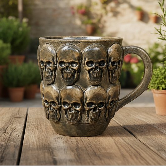 Skull Legion Ceramic Mug – Forged in Shadow, Ø8.5×10 cm by Red Raven Pottery