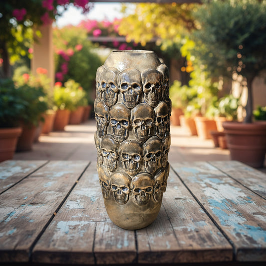 Skull Legion Ceramic Vase – Gothic Botanical Sanctuary, Ø7.5 × 21 cm by Red Raven Pottery