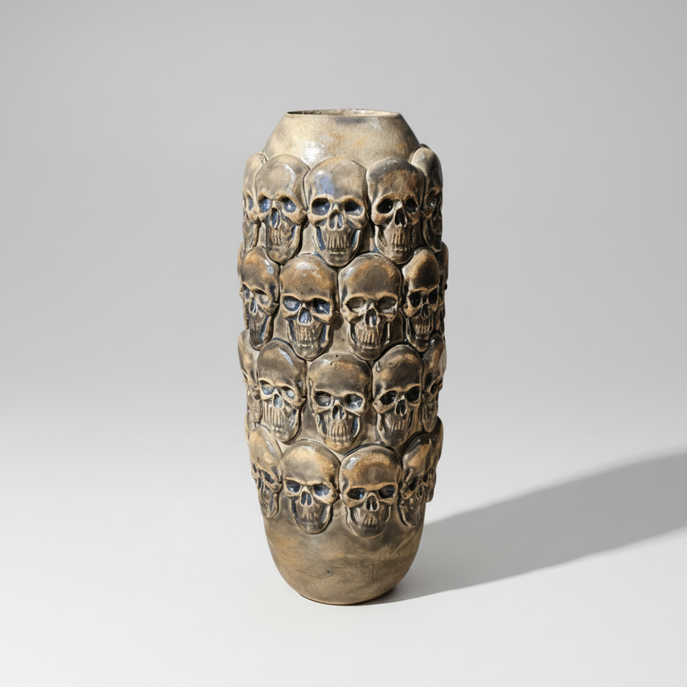 Skull Legion Ceramic Vase – Gothic Botanical Sanctuary, Ø7.5 × 21 cm by Red Raven Pottery