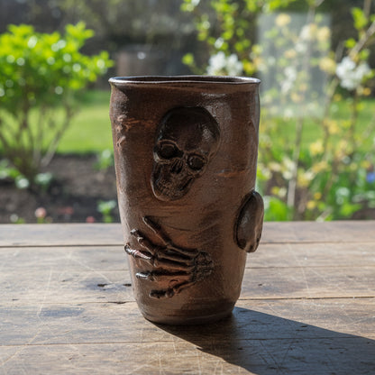 Skull & Skelton Hand Ceramic Tumbler - Remains of Mortality, Ø11×7 cm by Red Raven Pottery