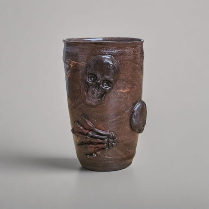 Skull & Skelton Hand Ceramic Tumbler - Remains of Mortality, Ø11×7 cm by Red Raven Pottery