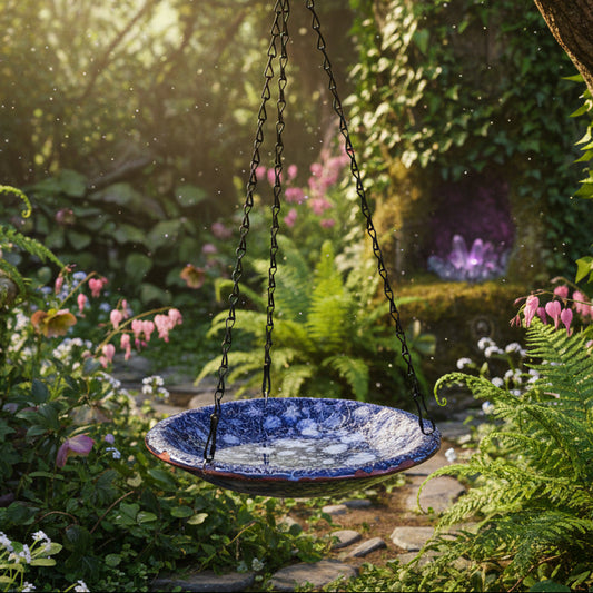 Skywell Ceramic Bird Bath – Blue Sanctuary For Garden Visitors, Ø21×3.5 cm by Red Raven Pottery