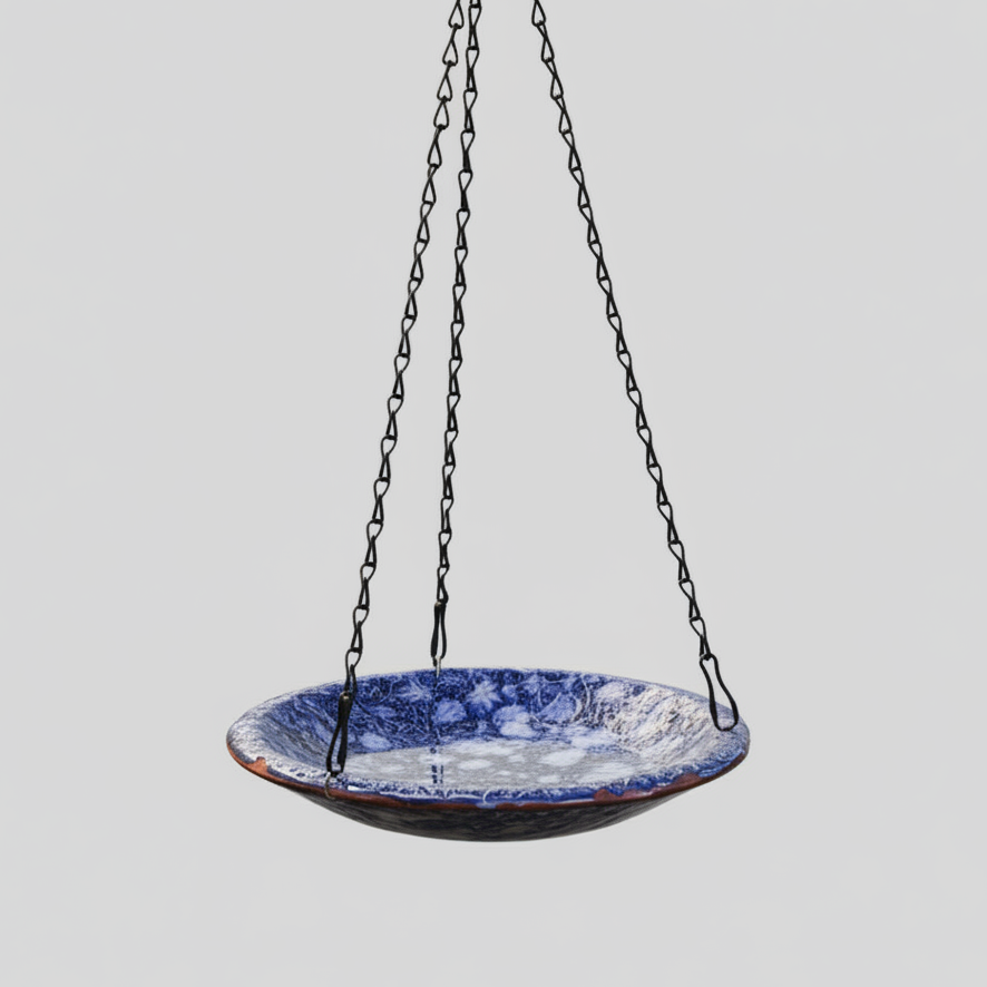 Skywell Ceramic Bird Bath – Blue Sanctuary For Garden Visitors, Ø21×3.5 cm by Red Raven Pottery
