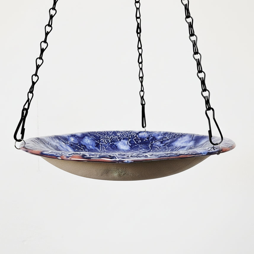 Skywell Ceramic Bird Bath – Blue Sanctuary For Garden Visitors, Ø21×3.5 cm by Red Raven Pottery
