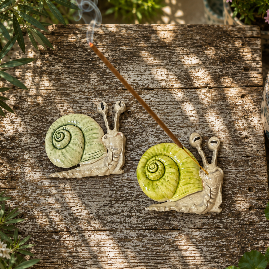 Smoking Snail Ceramic Incense Holder – A Slow Puff of Calm, 7.5 × 8.5 × 0.5 cm by Red Raven Pottery