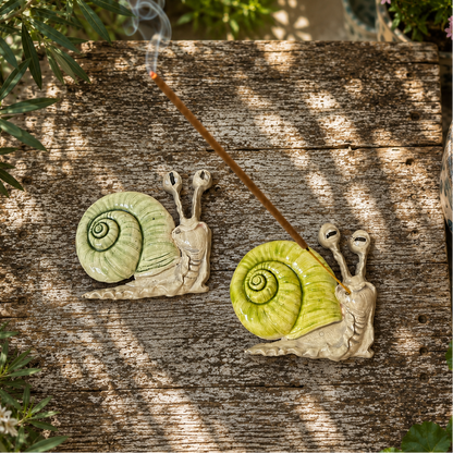 Smoking Snail Ceramic Incense Holder – A Slow Puff of Calm, 7.5 × 8.5 × 0.5 cm by Red Raven Pottery