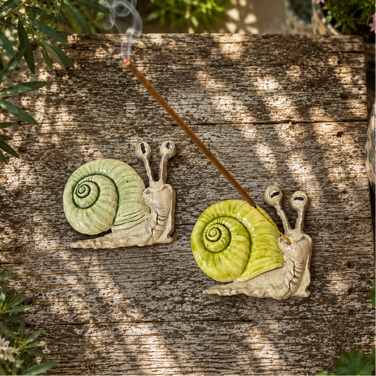 Smoking Snail Ceramic Incense Holder – A Slow Puff of Calm, 7.5 × 8.5 × 0.5 cm by Red Raven Pottery