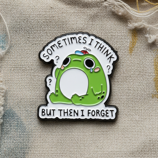 Sometimes I Think Lapel Pin – Forgetful Frog Metal Badge, 3 × 3.3 cm