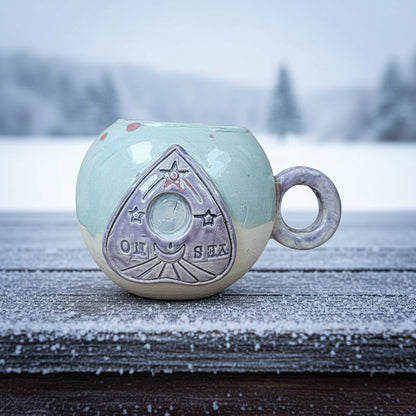 Spectral Planchette Ceramic Tea Mug – Ritual-Bound Vessel, Ø11×9.5 cm by Red Raven Pottery