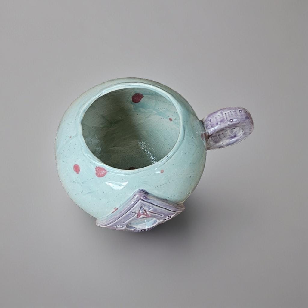 Spectral Planchette Ceramic Tea Mug – Ritual-Bound Vessel, Ø11×9.5 cm by Red Raven Pottery