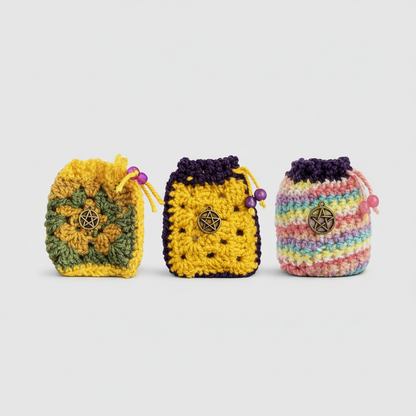 Spellkeeper Crochet Hex Bag – Filled Pentagram Ritual Pouch, 8 × 10 cm by Hook & Hex