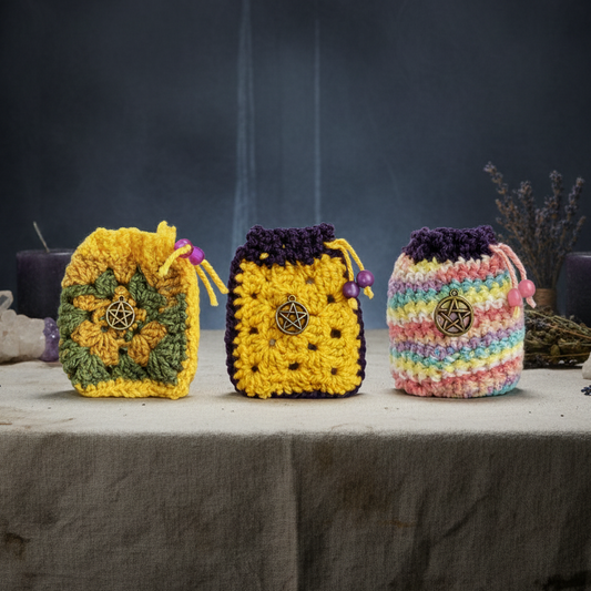 Spellkeeper Pentagram Hex Bag – Hand-crocheted Ritual Pouch, 8 × 10 cm by Hook & Hex