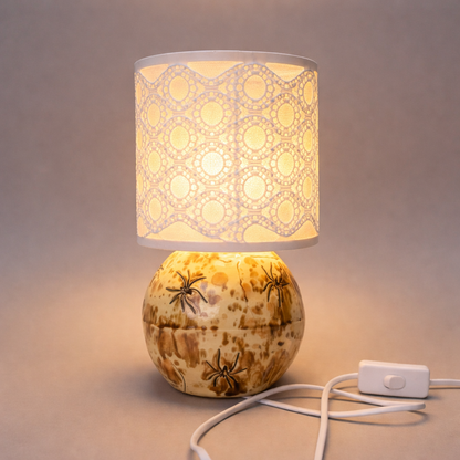 Spider Imprint Ceramic Lamp – Laced Shadows In Light, Ø 14 × 26 cm by Red Raven Pottery