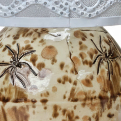 Spider Imprint Ceramic Lamp – Laced Shadows In Light, Ø 14 × 26 cm by Red Raven Pottery