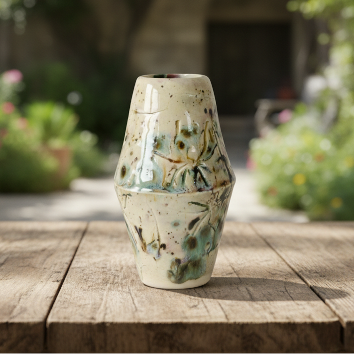 Spider Imprint Ceramic Mini Vase – Nature’s Fierce Silence, Ø6×10 cm by Red Raven Pottery