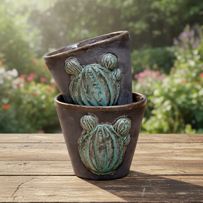 Spine & Sand Ceramic Minis - Resilient Duo for Shots and Succulents, Ø 4.5 × 5.5 cm by Red Raven Pottery
