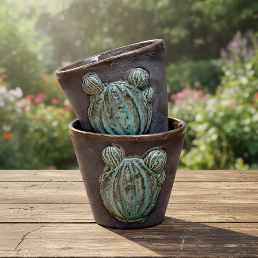 Spine & Sand Ceramic Minis - Resilient Duo for Shots and Succulents, Ø 4.5 × 5.5 cm by Red Raven Pottery