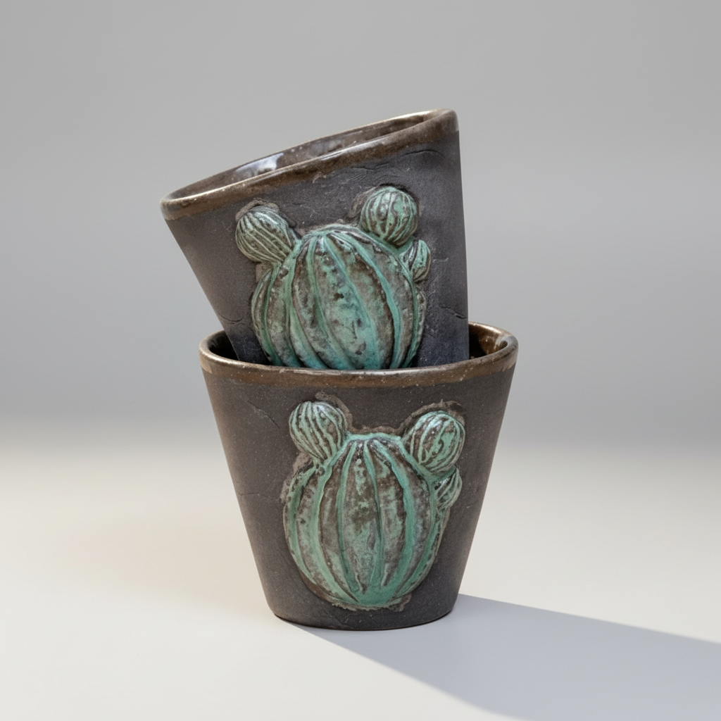 Spine & Sand Ceramic Minis - Resilient Duo for Shots and Succulents, Ø 4.5 × 5.5 cm by Red Raven Pottery