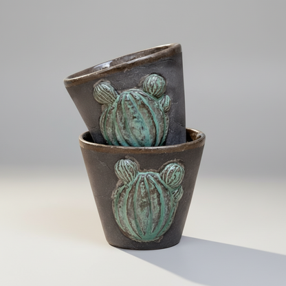 Spine & Sand Ceramic Minis - Resilient Duo for Shots and Succulents, Ø 4.5 × 5.5 cm by Red Raven Pottery