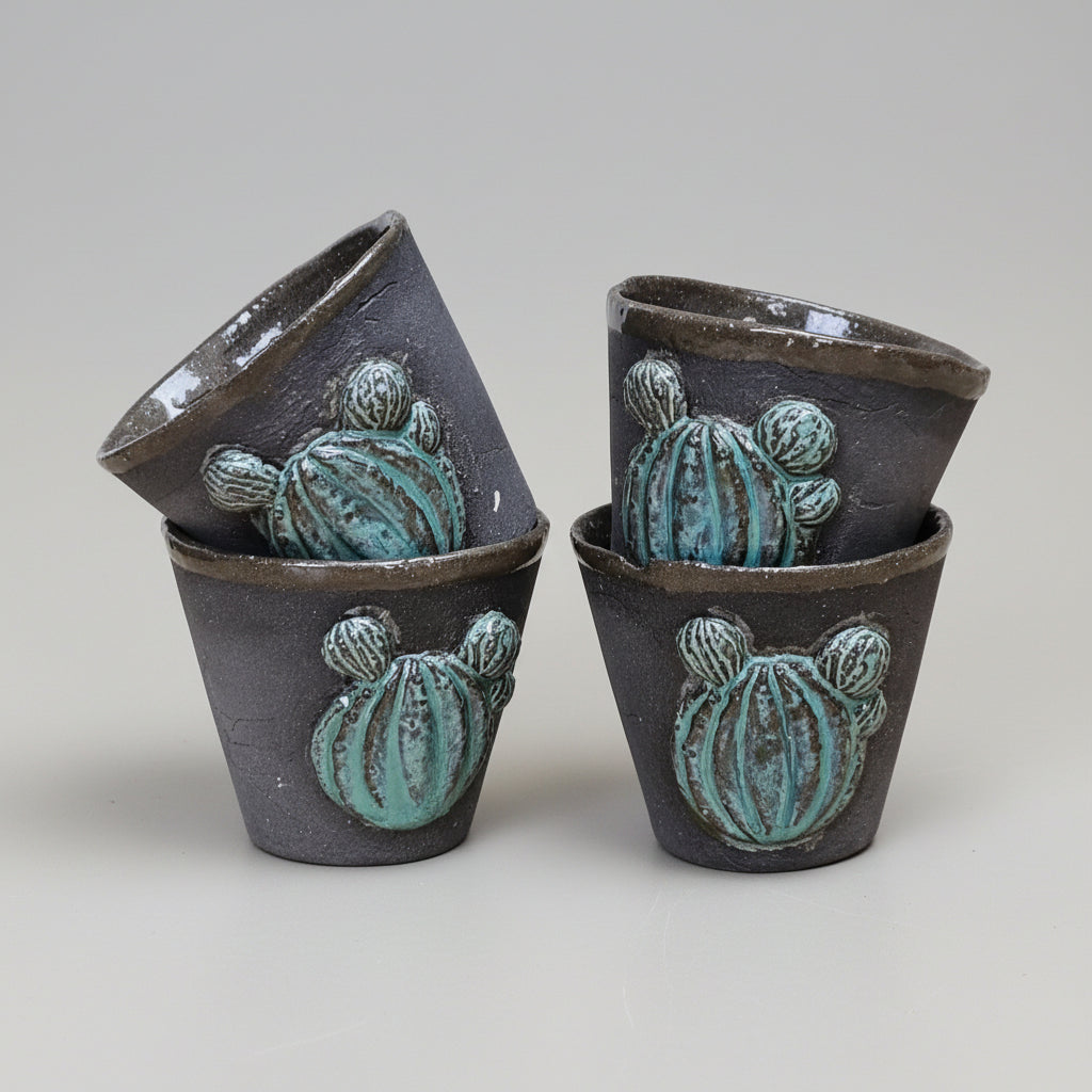 Spine & Sand Ceramic Minis - Resilient Duo for Shots and Succulents, Ø 4.5 × 5.5 cm by Red Raven Pottery